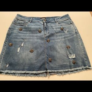 Nanette Ladies Rhinestone Distressed Denim Skirt